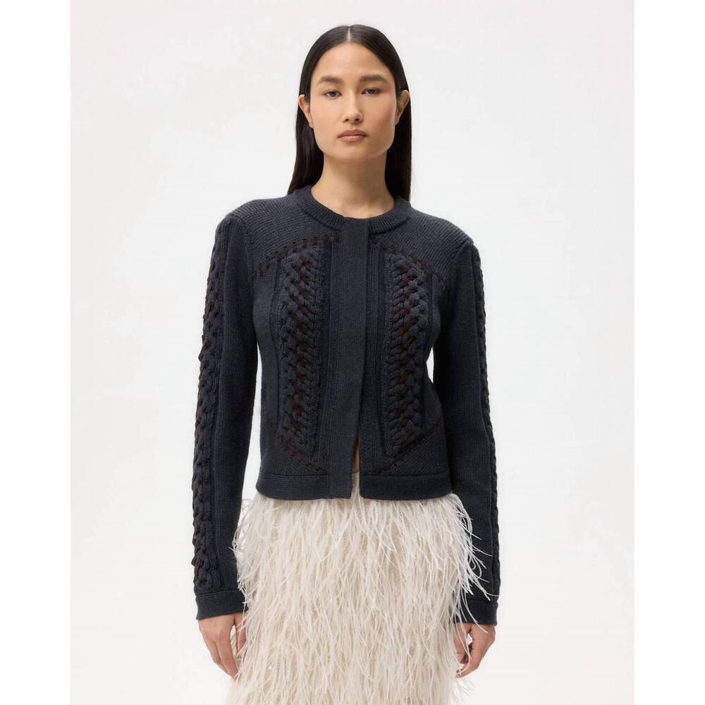 NEW TWP suede cable sweater jacket in charcoal